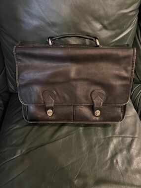 Men's Black Leather Two-Buckle Briefcase